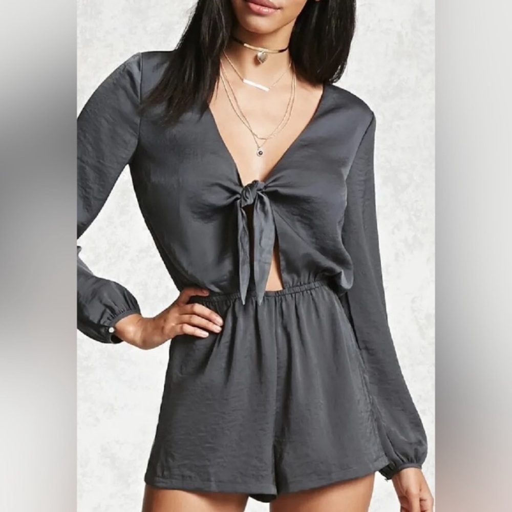 Forever 21 Gray Satin Romper XS